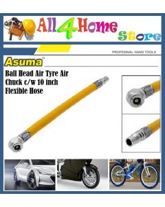 ASUMA Ball Head Air Tyre Air Chuck c/w 10 inch Flexible Hose , Heavy Duty Flexible Pipe Tyre Air Chuck