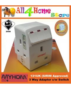 MYHOM 131UK 3way Adaptor c/w Switch (SIRIM Approved)
