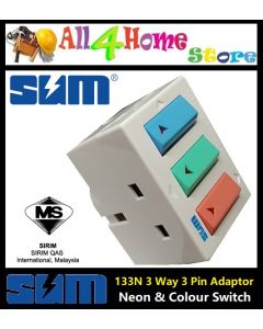 133N-1 SUM 3 Way 3 Pin Adaptor with Neon & Colour Switch