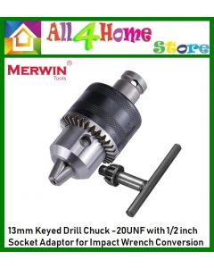 MERWIN 13mm Keyed Drill Chuck -20UNF with 1/2 inch Socket Adaptor for Impact Wrench 74-DC160