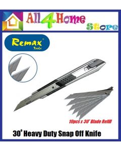 9mm 30Deg REMAX Snap Off Knife c/w Blade Refill 