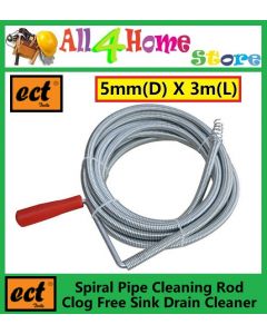 5mm X 3m ECT Spiral Pipe Cleaning Rod Clog Free Sink Drain Cleaner