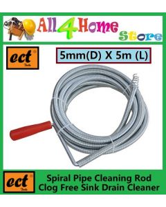 5mm X 5m ECT Spiral Pipe Cleaning Rod Clog Free Sink Drain Cleaner