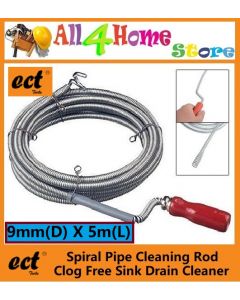 9mm X 5m ECT Spiral Pipe Cleaning Rod Clog Free Sink Drain Cleaner