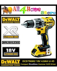 Dewalt DCD796M2 Combi Drill 18 Volt XR Brushless Compact Lithium-Ion complete with 2 x 2.0Ah batteries, charger and Tstak Kitbox