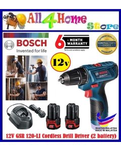 Bosch GSR 120-LI Cordless Drill Driver c/w 2pcs 12V Battery, 12V Battery Charger and Carry Case