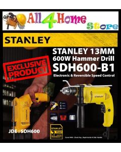 STANLEY SDH600 Impact Hammer Drill Machine For Drilling Wood, Steel & Masonry, 600W 13mm