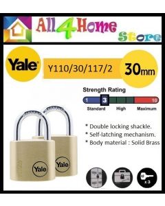 Yale 30mm x 2pcs Classic Series Outdoor Solid Brass Padlock Y110/30/117