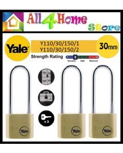 Yale 30mm Solid Brass Long Shackle Padlock Keyed Alike System (Y110/30/150/1 , Y110/30/150/2)