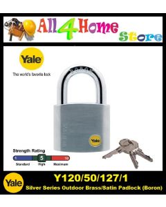 Y120/50/127/1 50mm YALE Silver Series Outdoor Brass/Satin Padlock (Boron Shackle) 