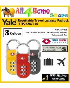 YTP2/26/216 - Yale Colored Clip On Luggage TSA Lock (Red/Grey /Yellow)